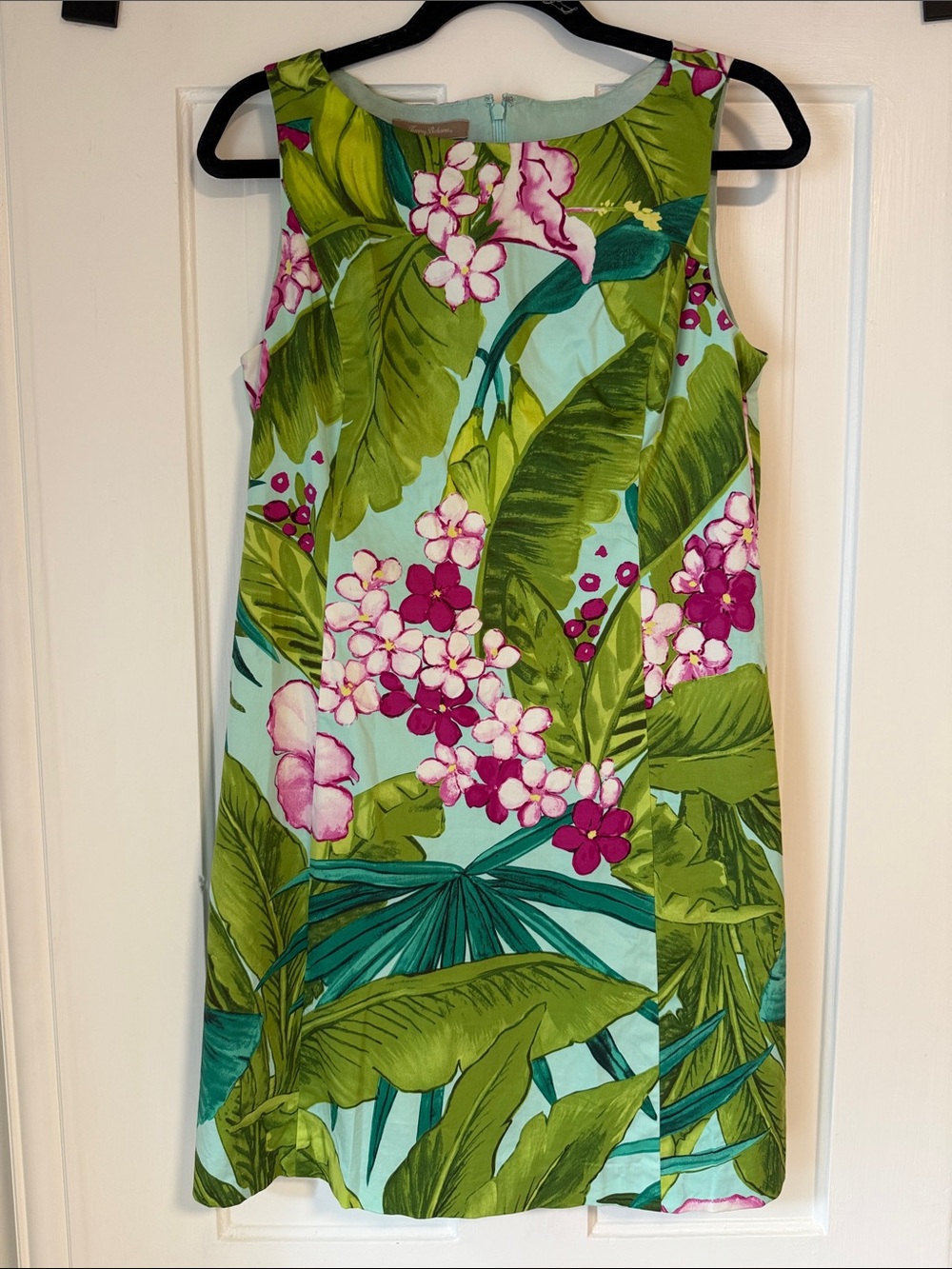 Tropical Floral Shift Dress in Aqua and Green